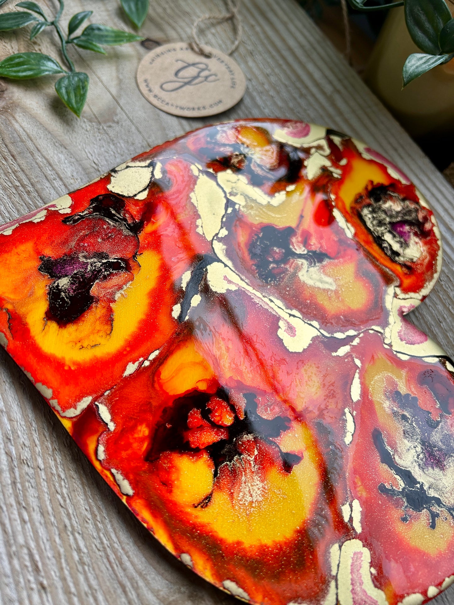 FLAME - Resin and Alcohol Ink Original Hanging Heart Artwork