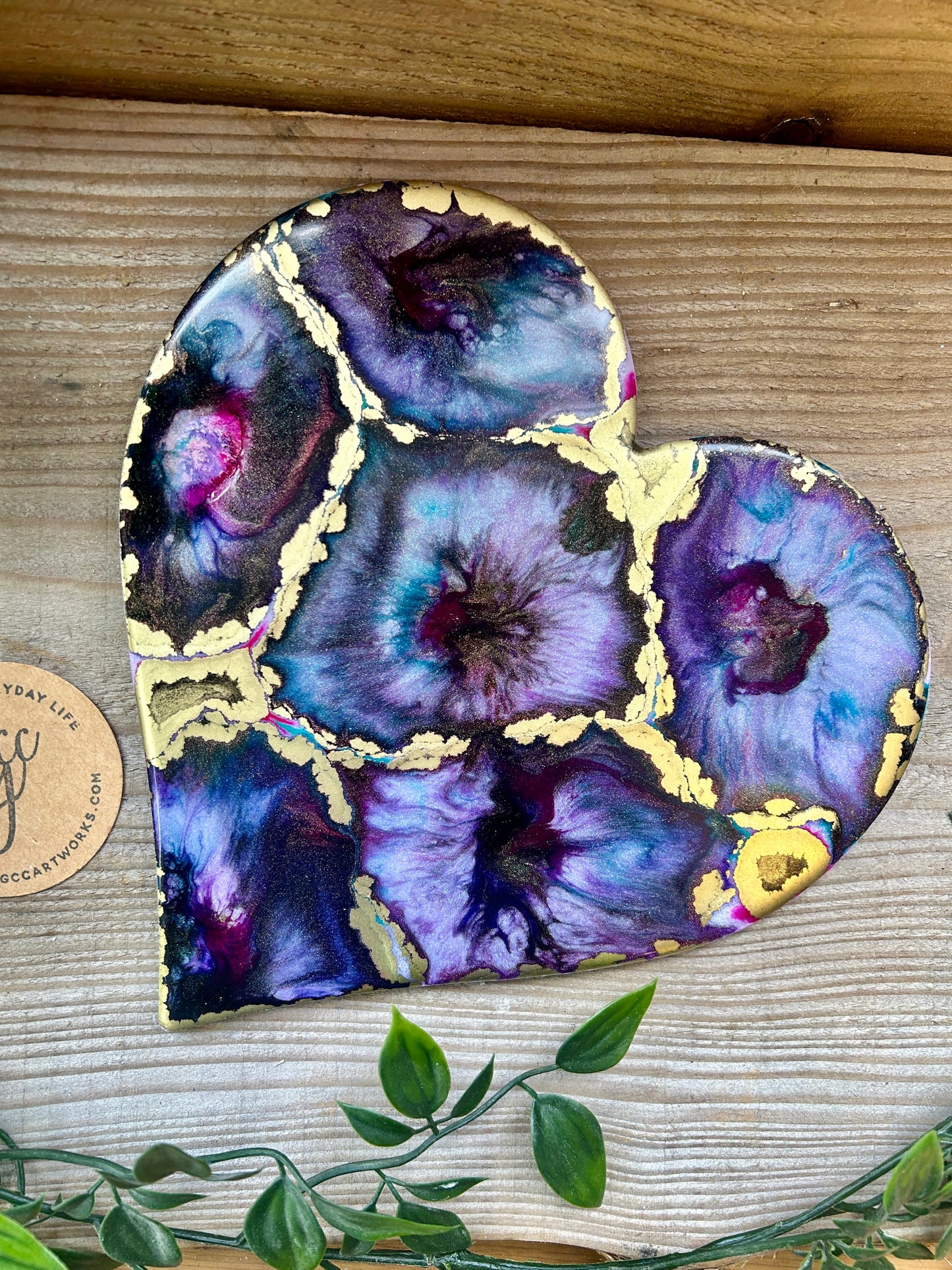 Resin and Ink Original Hanging Heart Artwork