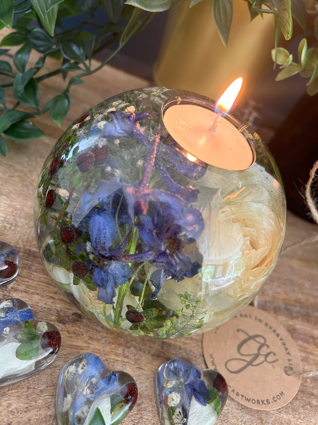 Wedding / Memorial Flowers Preserved in Resin Orb Candleholder - 12cm