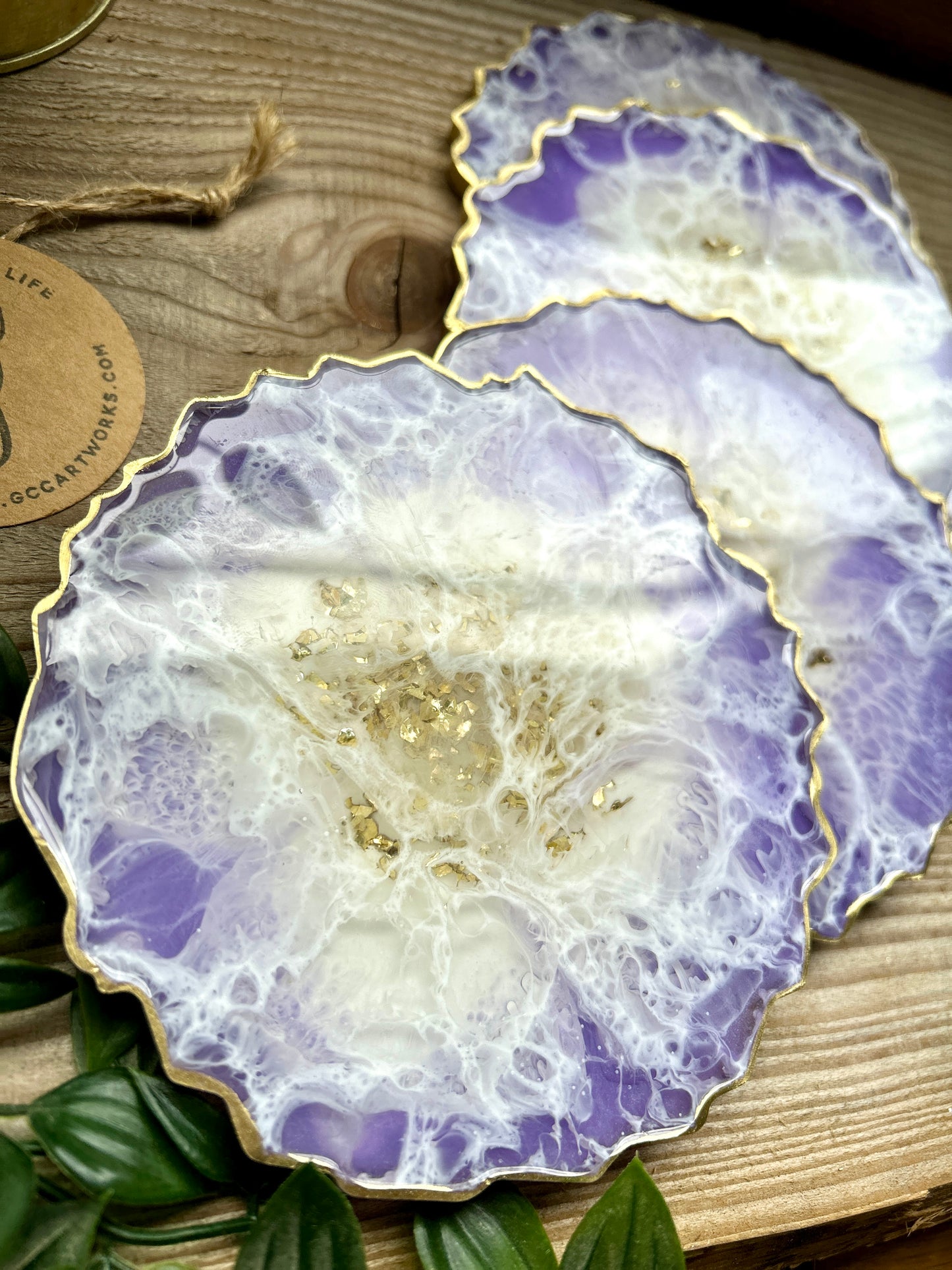 Geode Style Resin Art Coasters - Lilac, White and Gold