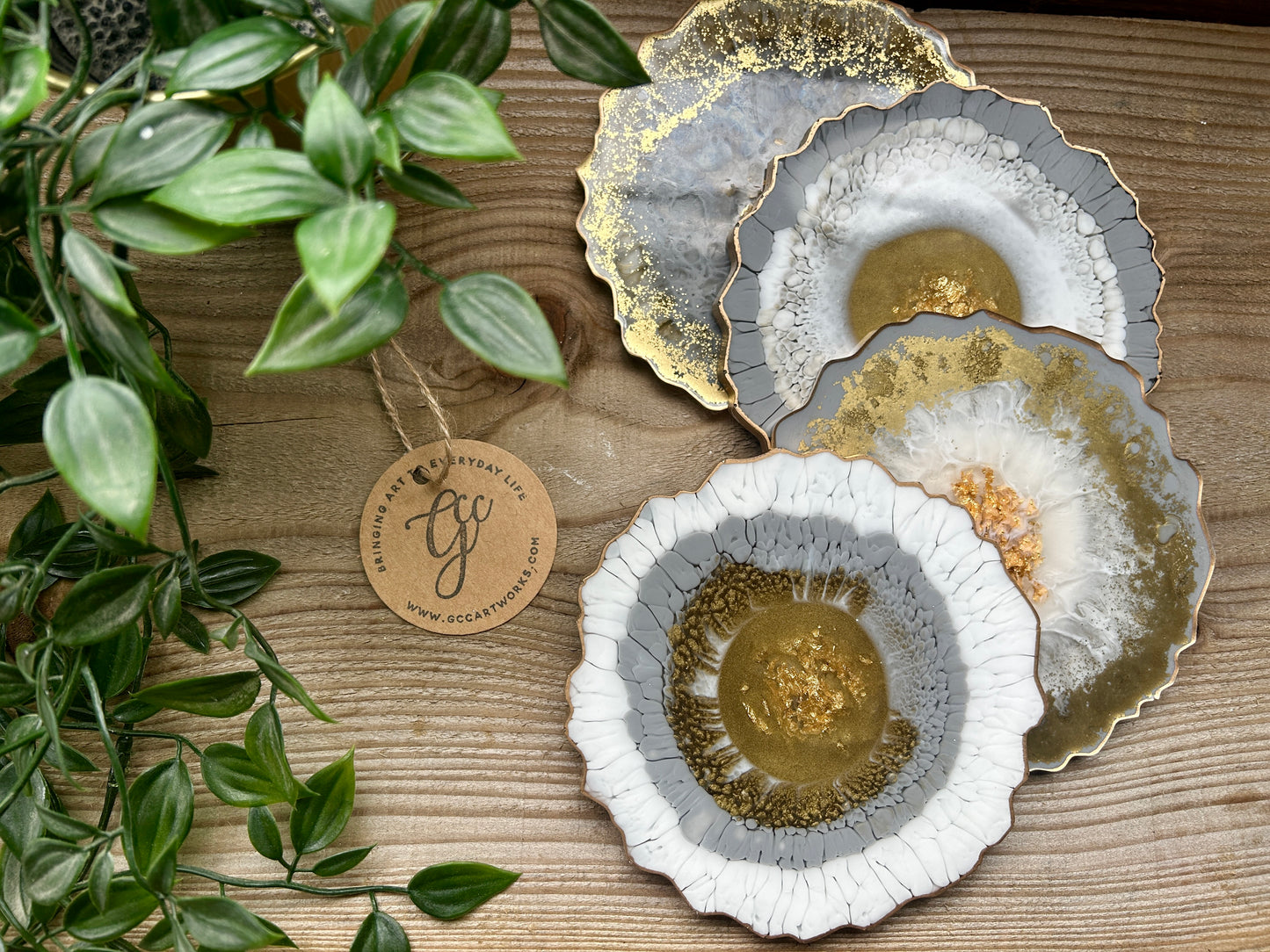 Geode Style Resin Art Coasters - Grey, White and Gold