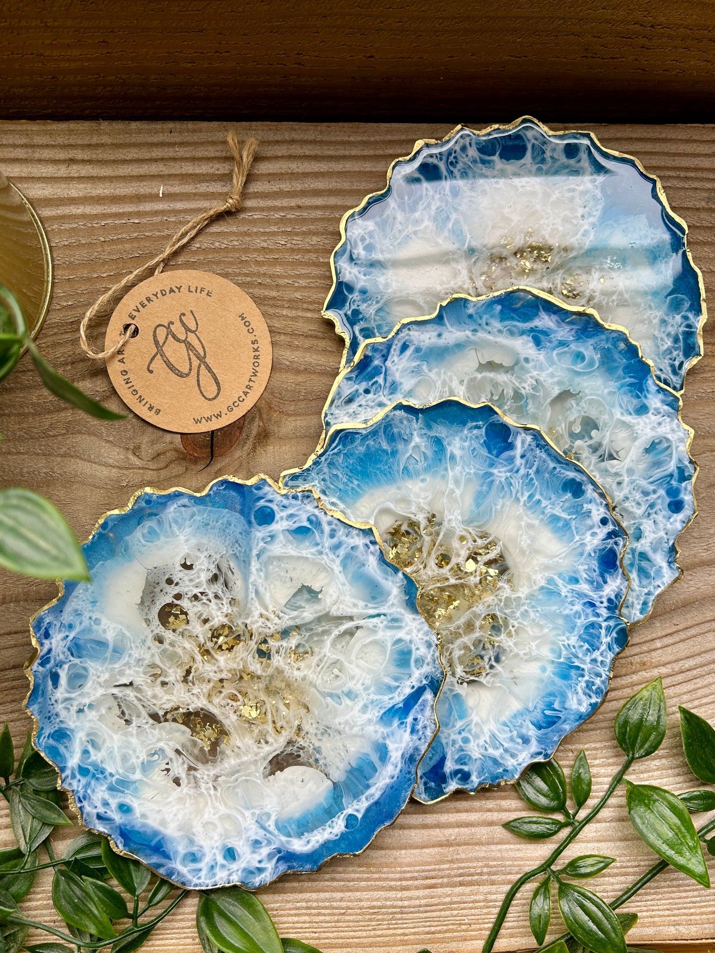 Geode Style Resin Art Coasters - Blue, White and Gold