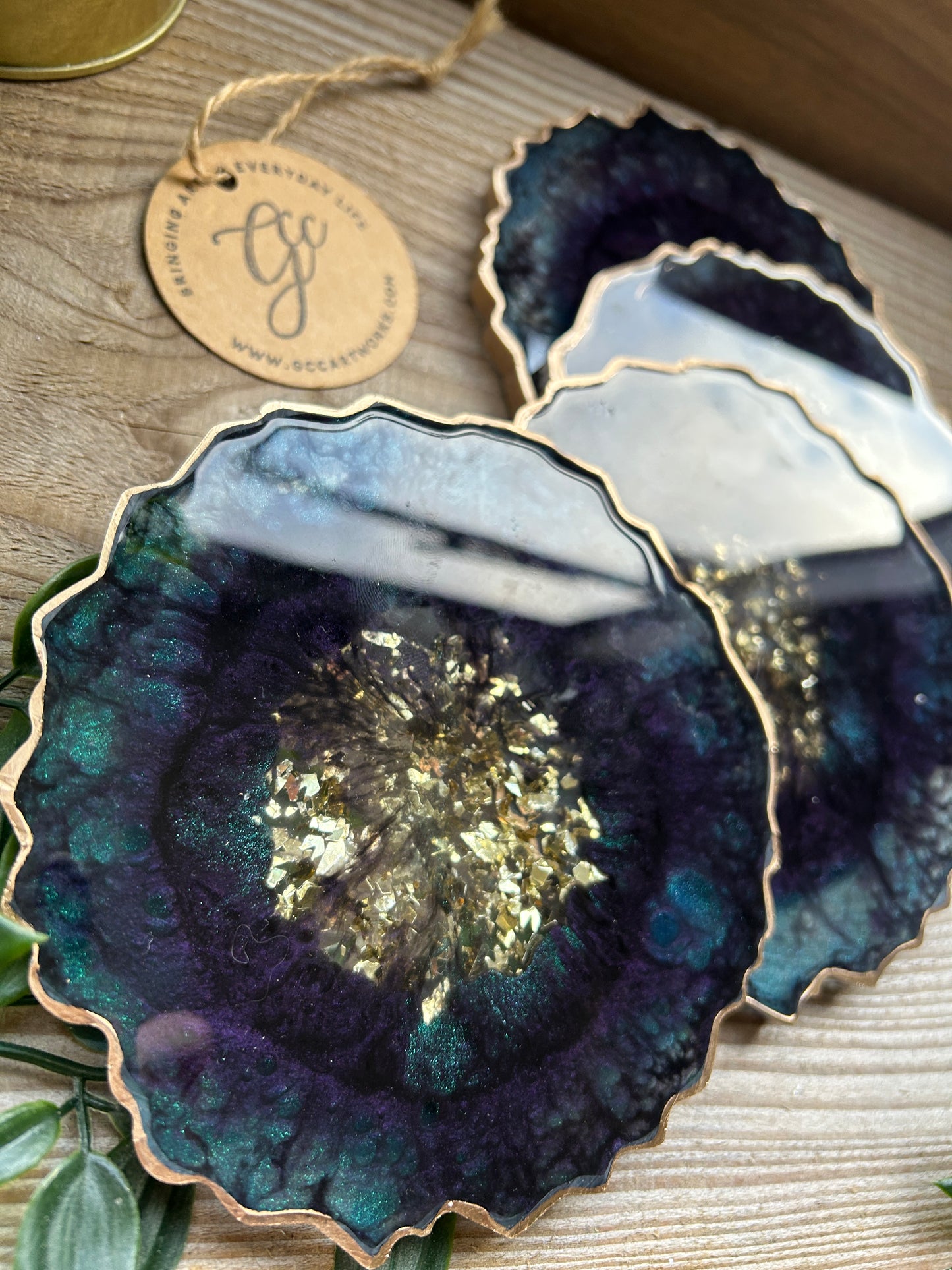 Geode Style Resin Art Coasters - Turquoise, Purple and Gold