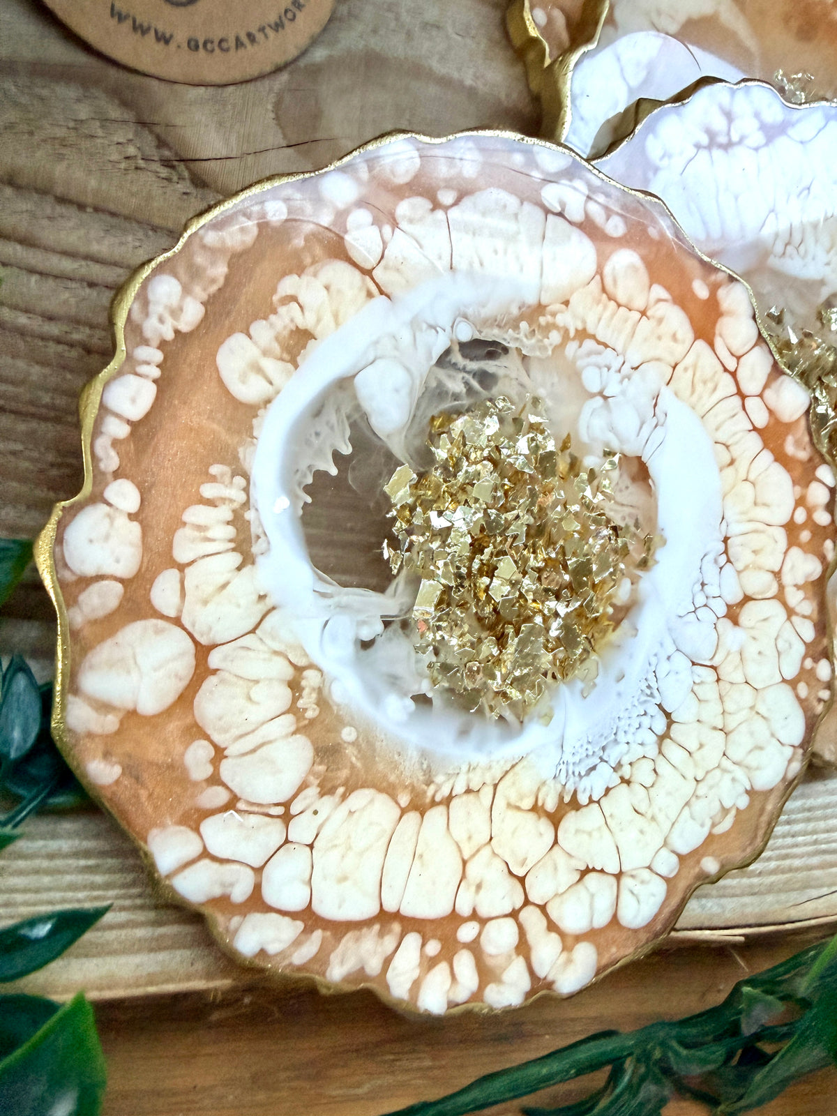 Geode Style Resin Art Coasters- Peach, White and Gold