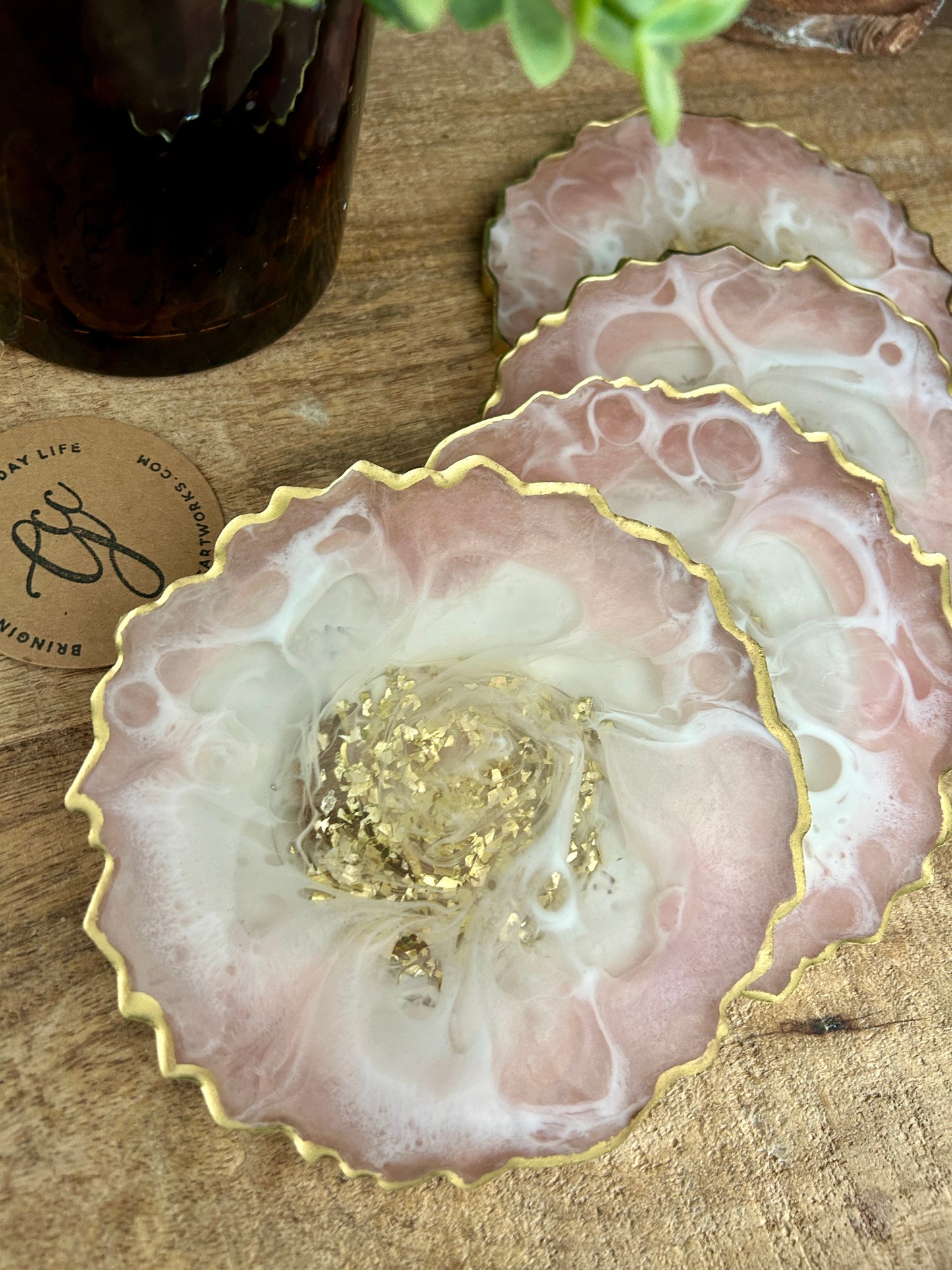 Geode Style Resin Art Coasters - Pink, White and Gold