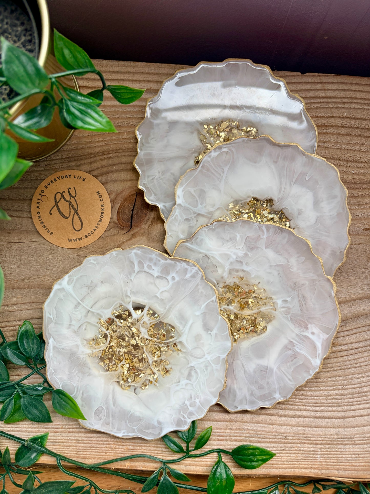 Geode Style Resin Art Coasters - Mink, White and Gold
