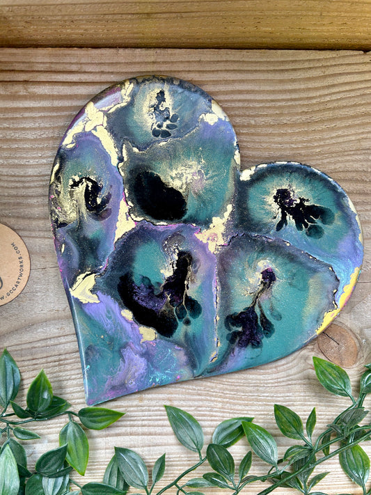 Resin and Ink Original Hanging Heart Artwork