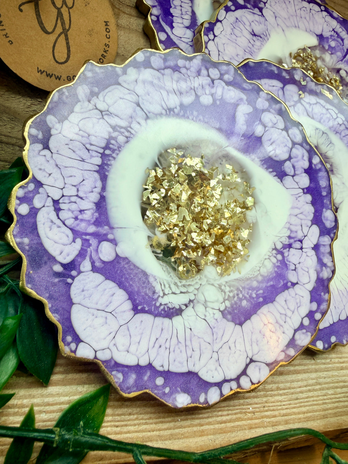 Geode Style Resin Art Coasters - Purple, White and Gold