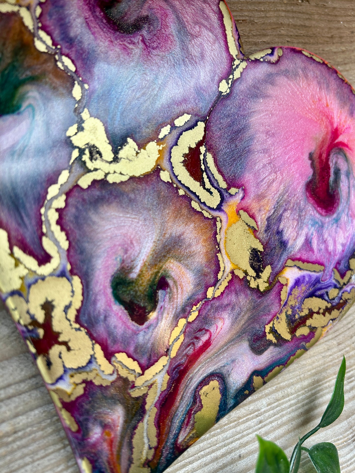 Resin and Ink Original Hanging Heart Artwork