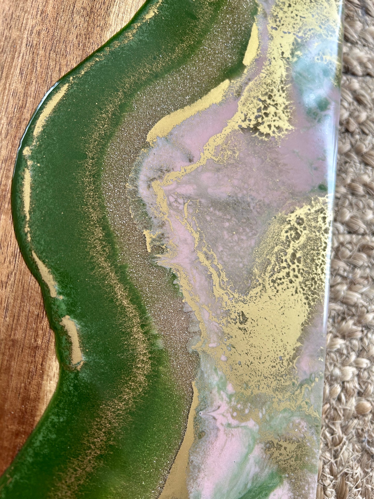 Resin Art Acacia Wood Serving Board - Pink, Green and Gold