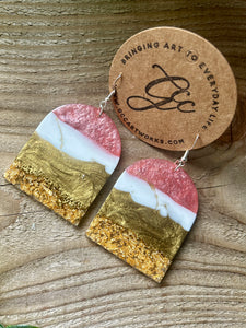 Resin Arch Earrings - Pink, White and Gold