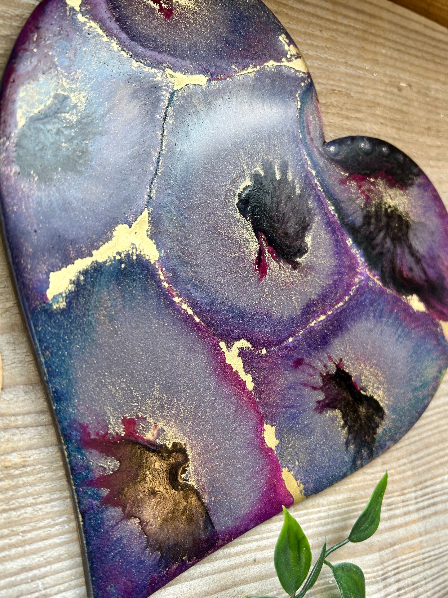 Resin and Ink Original Hanging Heart Artwork