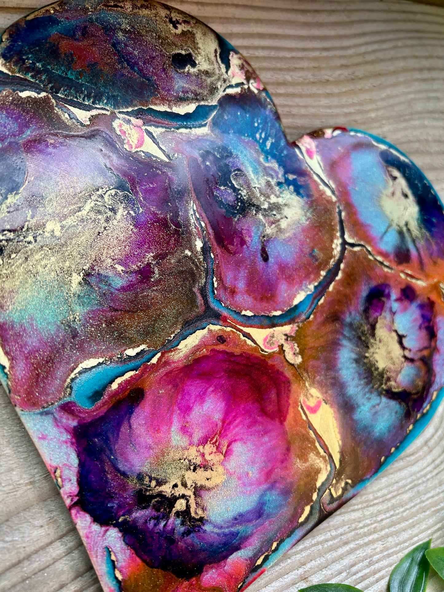 Resin and Ink Original Hanging Heart Artwork