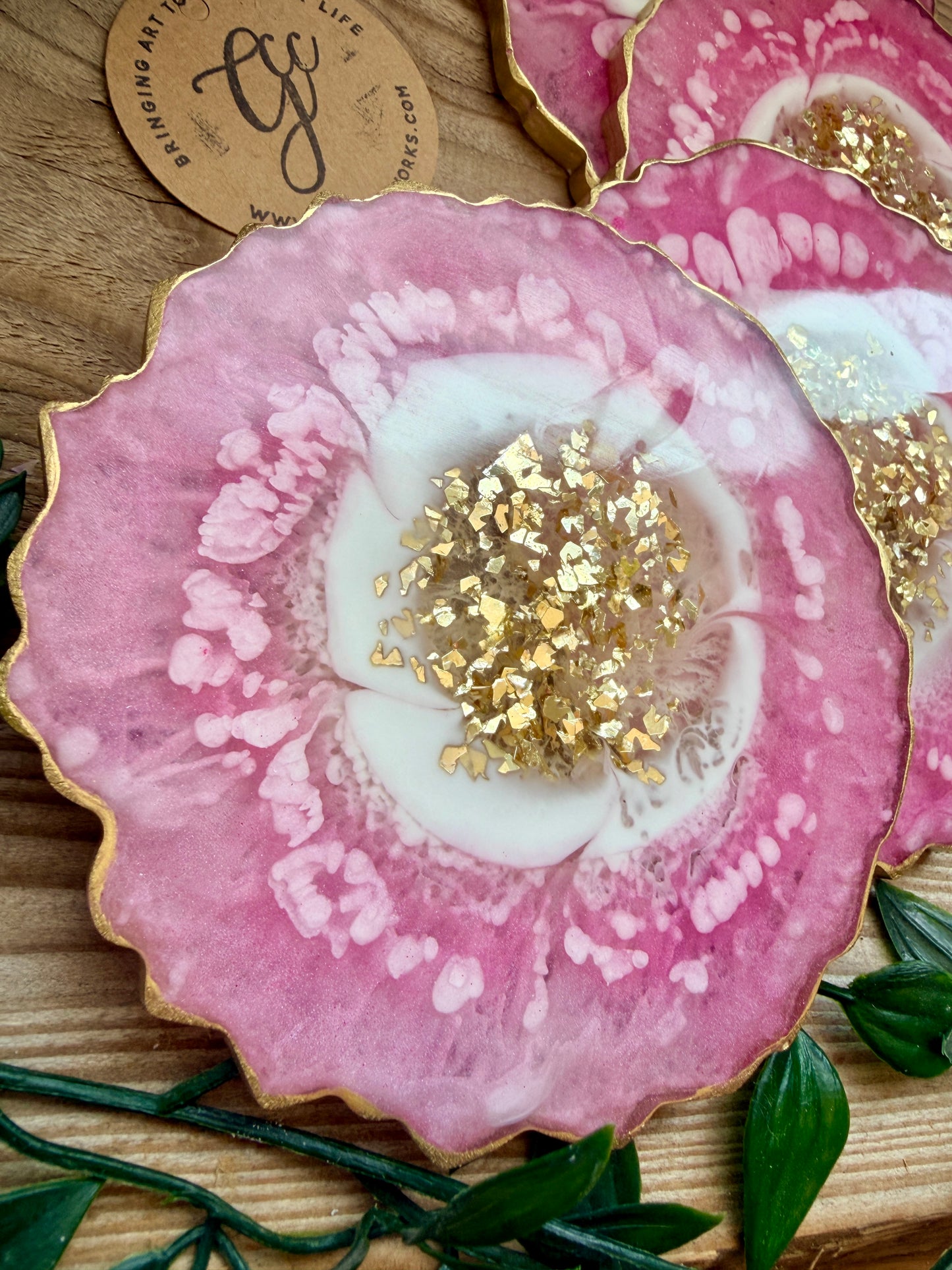 Geode Style Resin Art Coasters - Pink, White and Gold