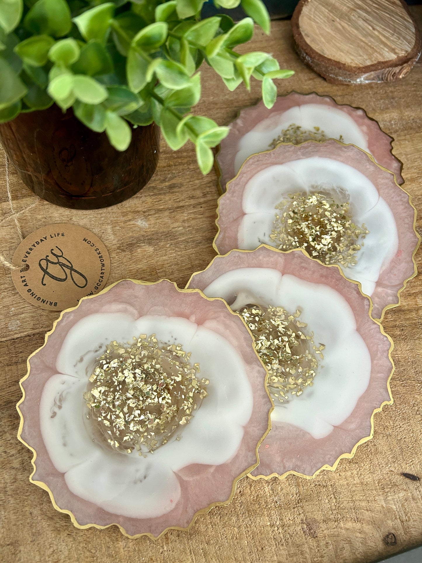 Geode Style Resin Art Coasters - Pink, White and Gold