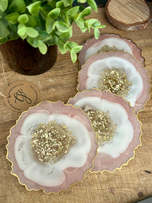 Geode Style Resin Art Coasters - Pink, White and Gold