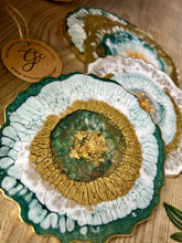 Green, White and Gold Resin Coasters - Set of 4