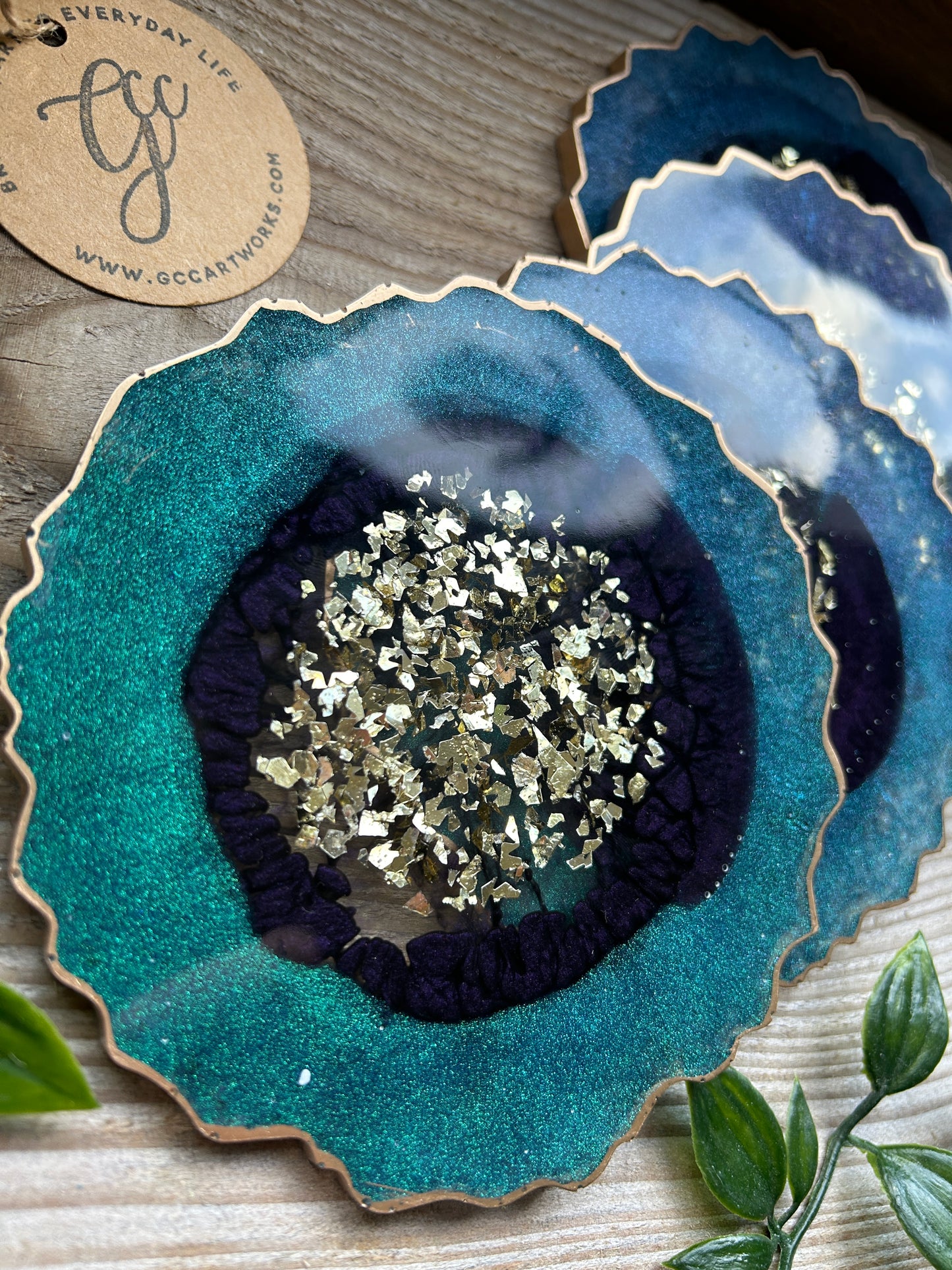 Geode Style Resin Art Coasters - Turquoise, Purple and Gold