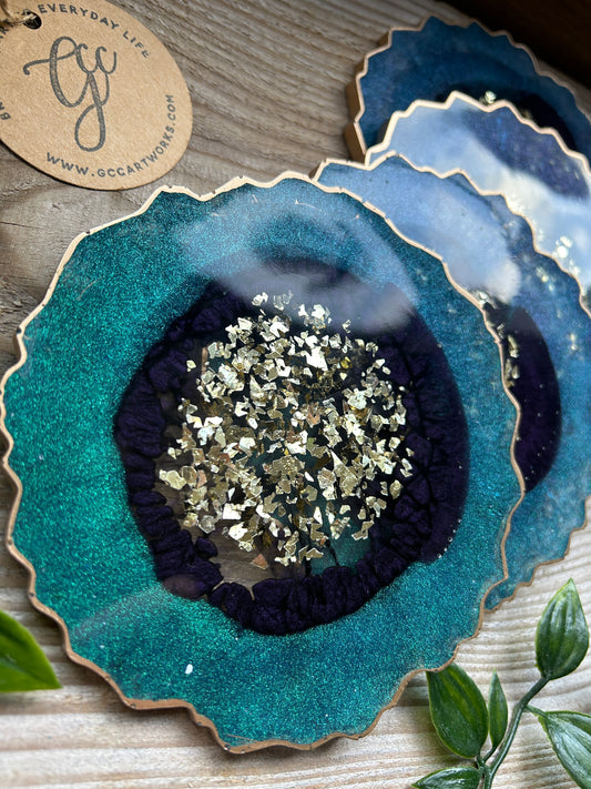 Geode Style Resin Art Coasters - Turquoise, Purple and Gold