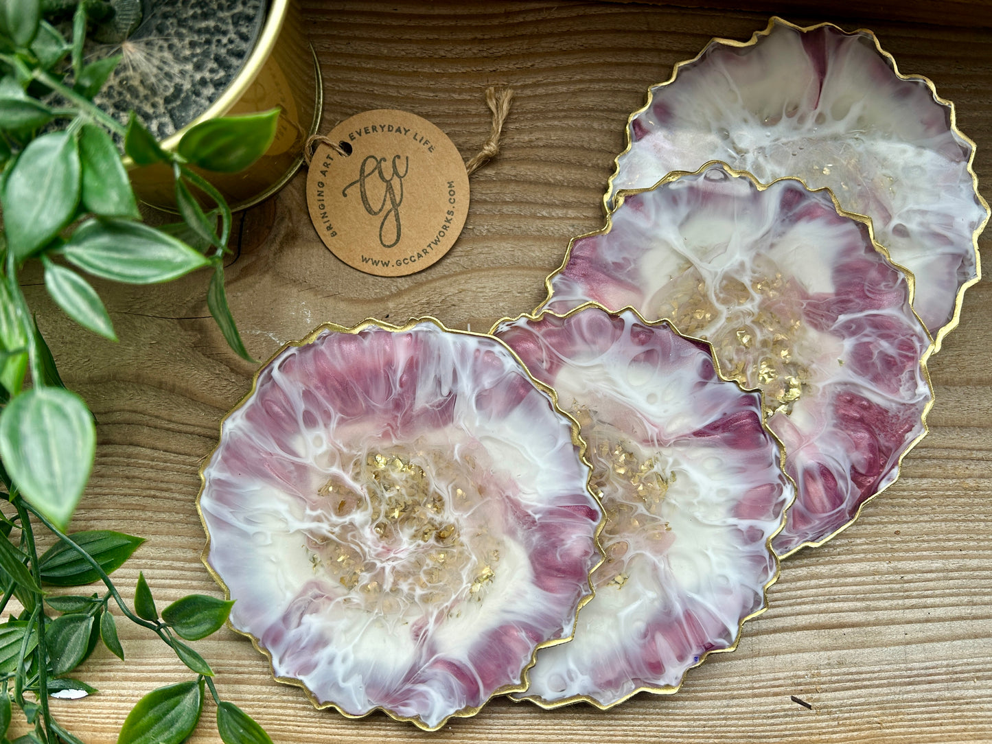 Geode Style Resin Art Coasters - Pink, White and Gold