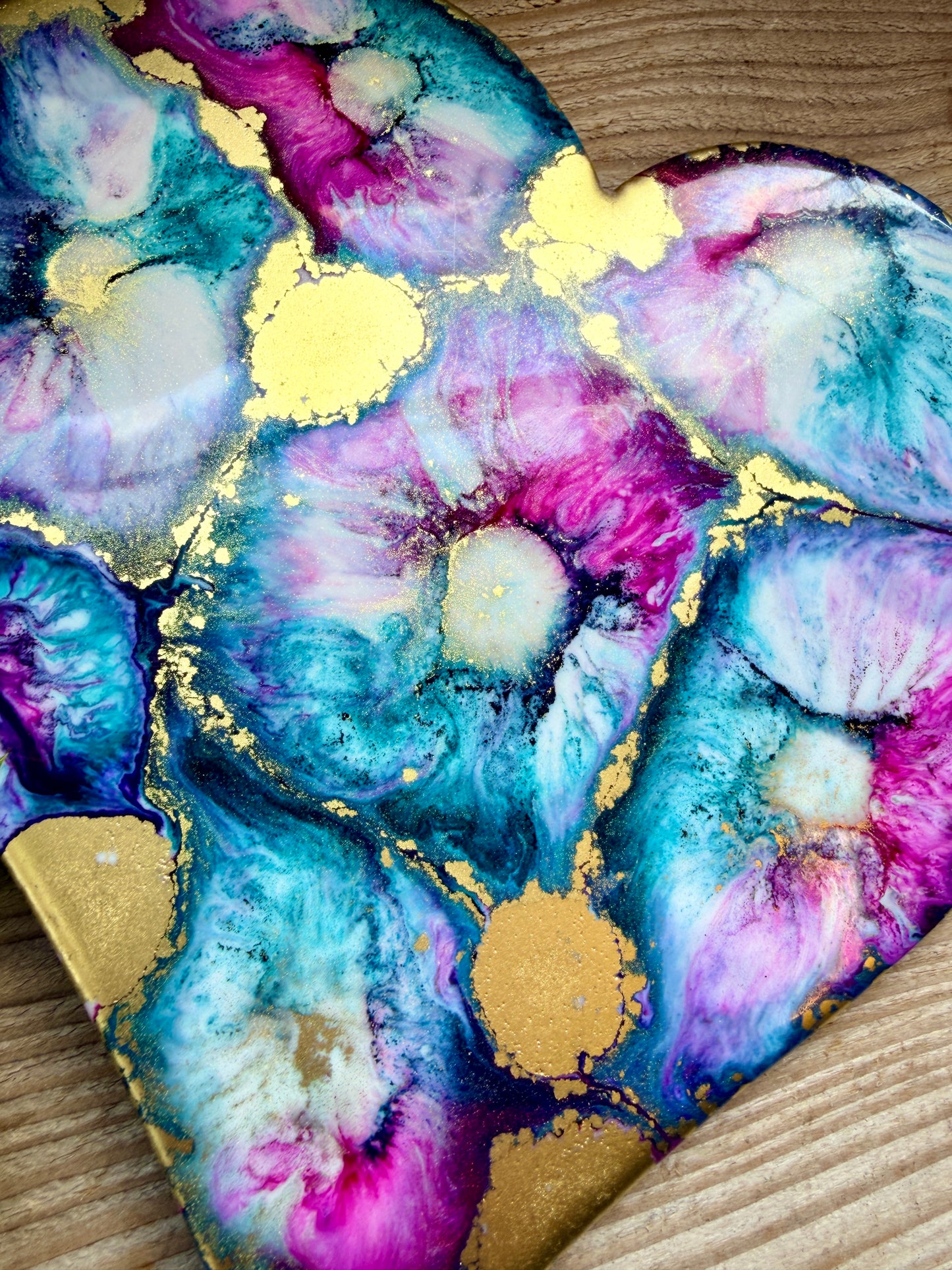 Resin and Ink Original Hanging Heart Artwork