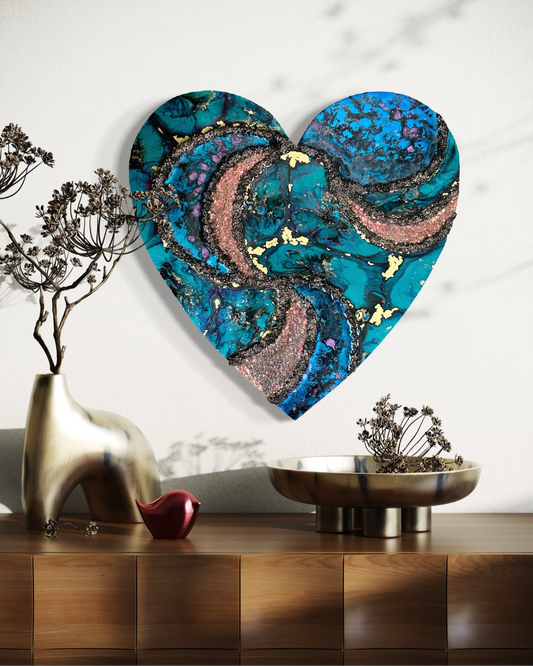 REGAL SEA - Resin and Ink Original Hanging Heart Artwork