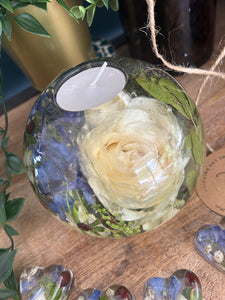 Wedding / Memorial Flowers Preserved in Resin Orb Candleholder - 12cm