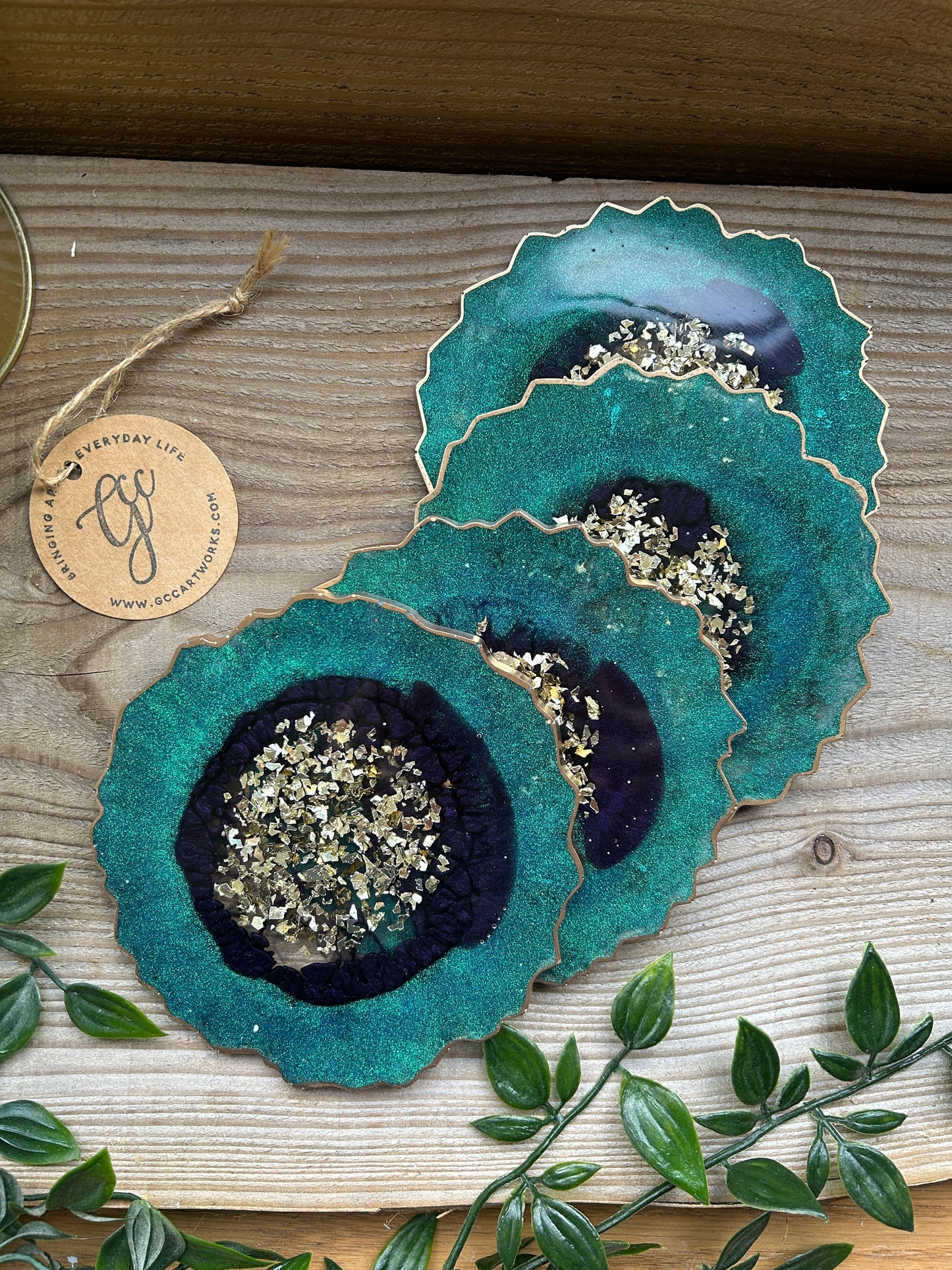 Geode Style Resin Art Coasters - Turquoise, Purple and Gold
