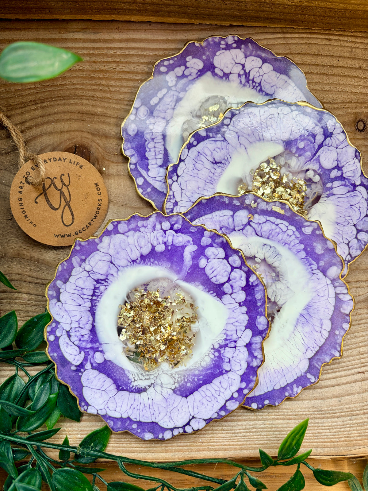 Geode Style Resin Art Coasters - Purple, White and Gold