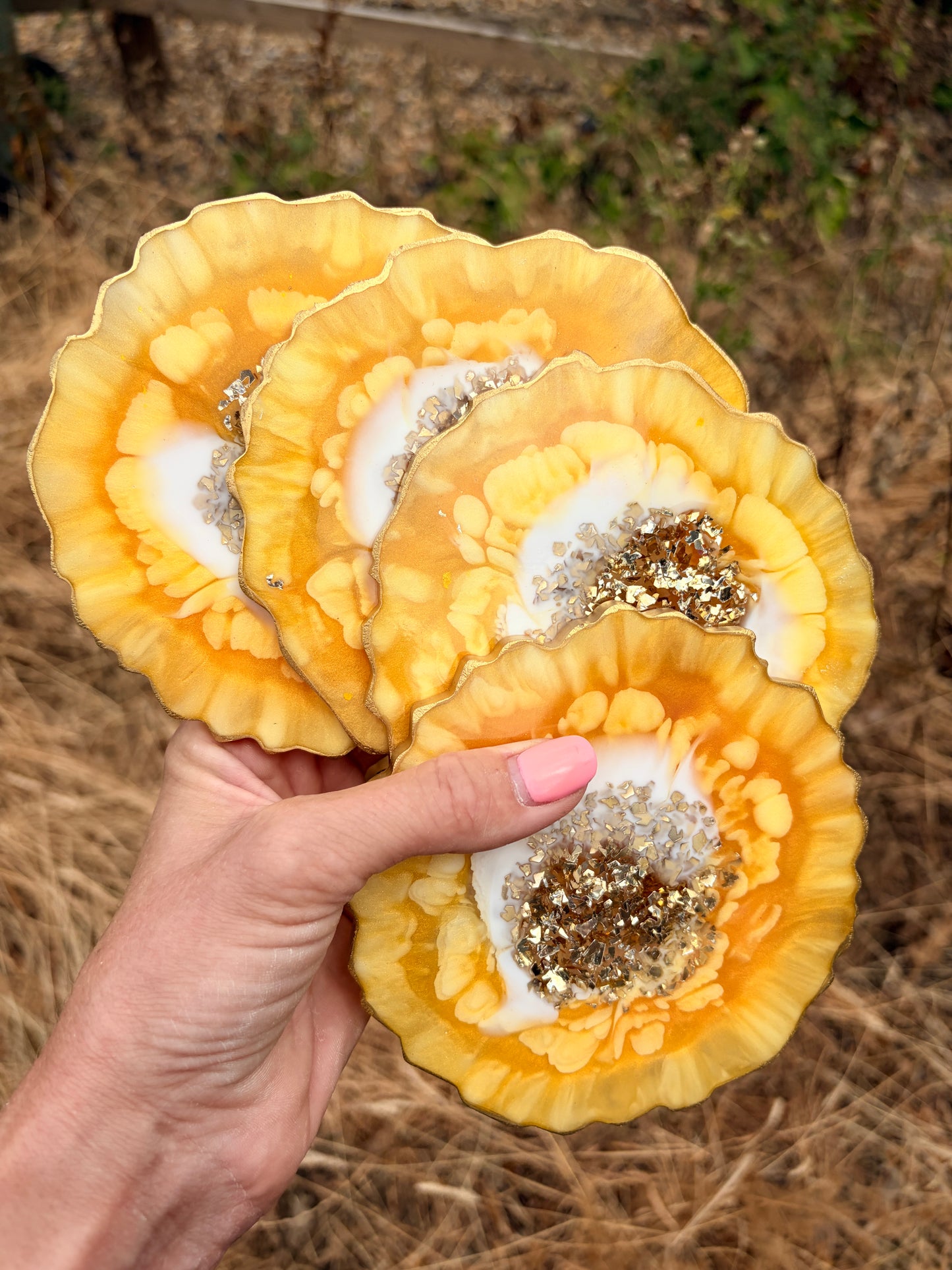Geode Style Resin Art Coasters - Yellow, White and Gold
