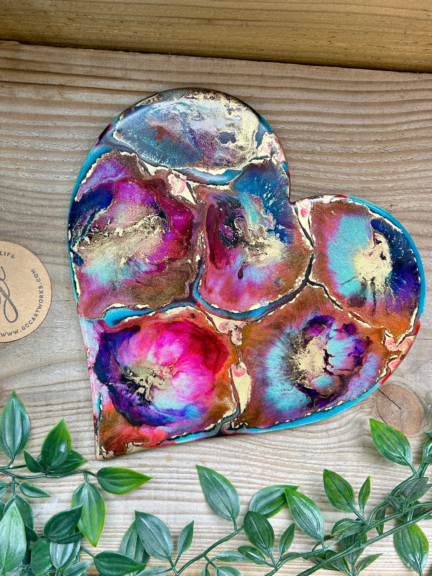 Resin and Ink Original Hanging Heart Artwork