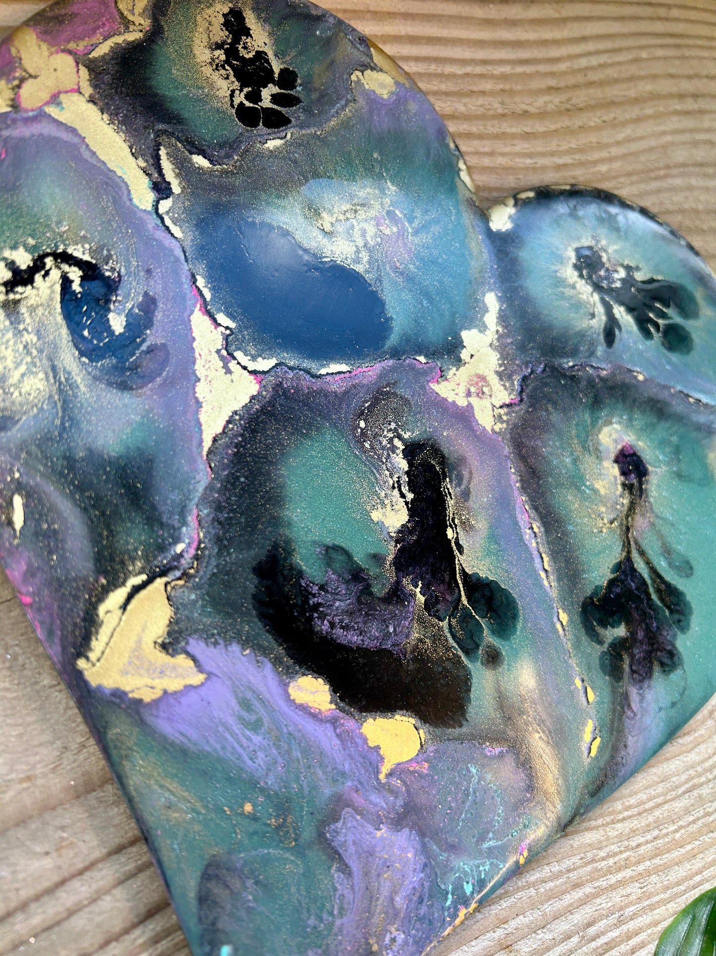 Resin and Ink Original Hanging Heart Artwork