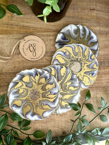 Purple, White and Gold Resin Coasters - Set of 4