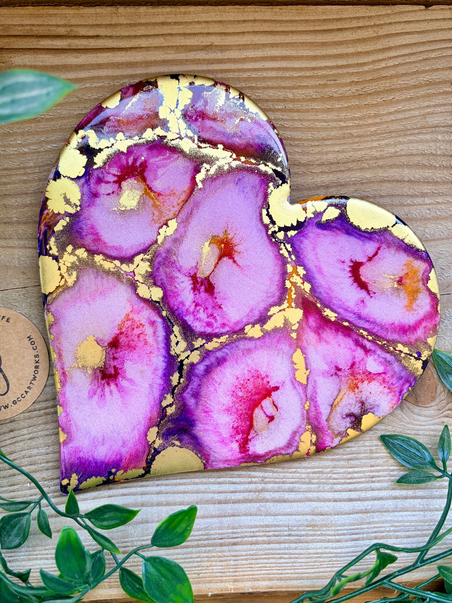 Resin and Ink Original Hanging Heart Artwork