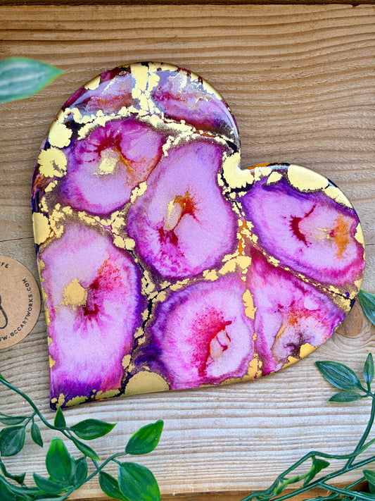 Resin and Ink Original Hanging Heart Artwork