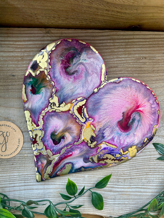 Resin and Ink Original Hanging Heart Artwork