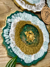 Green, White and Gold Resin Coasters - Set of 4