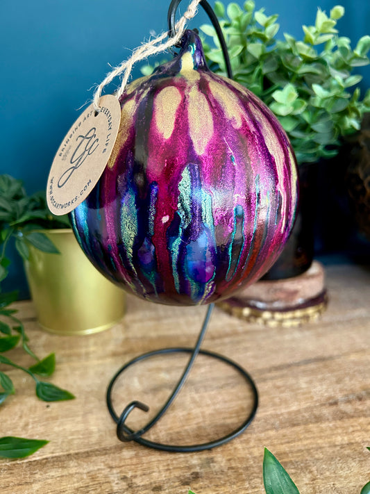 Alcohol Ink Hanging Bauble Candleholder - Peacock