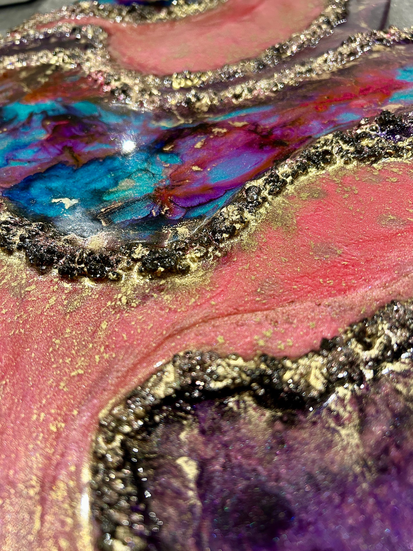 WILD ROSE - Resin and Alcohol Ink Original Hanging Heart Artwork