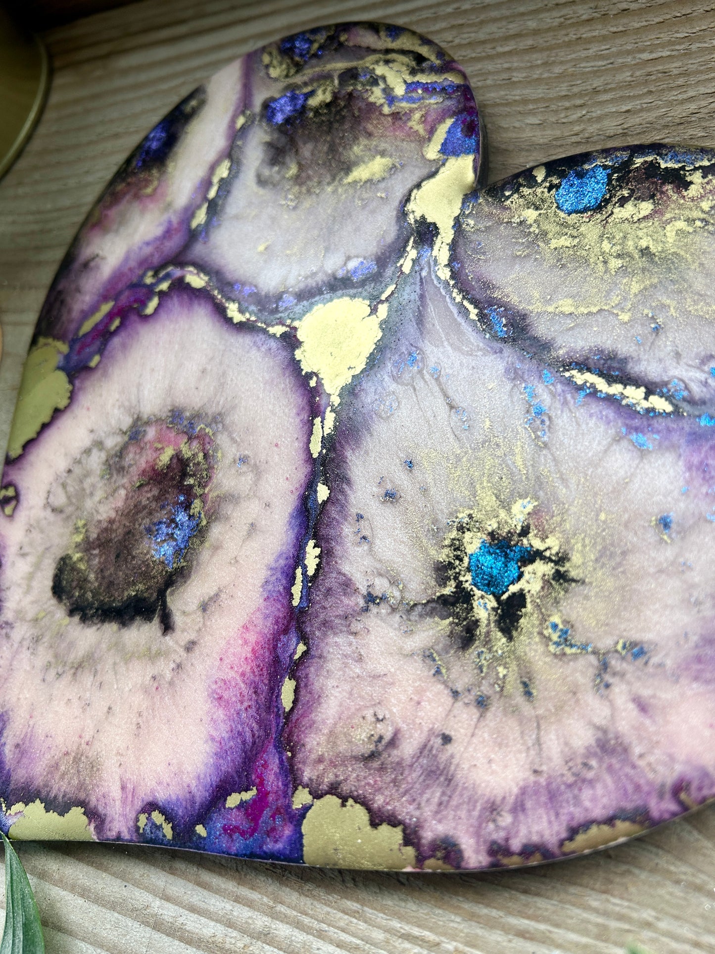 Resin and Ink Original Hanging Heart Artwork