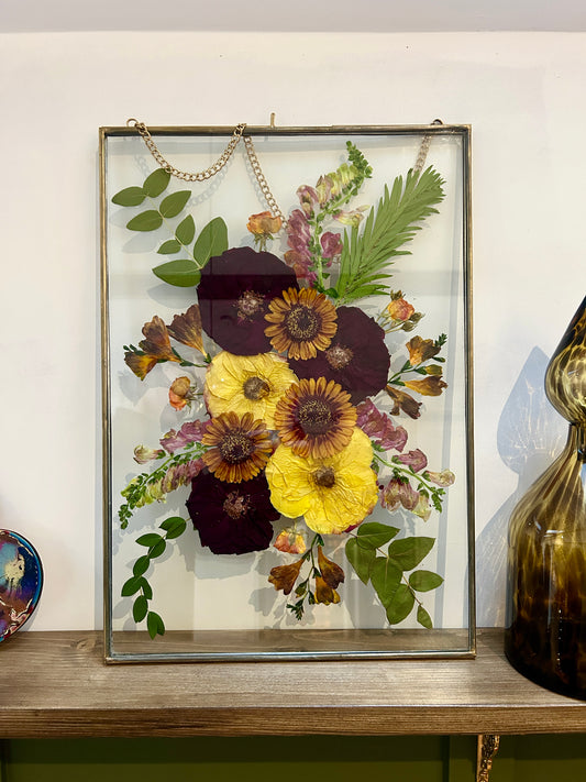 Pressed Wedding Flowers in Hanging Glass Frame