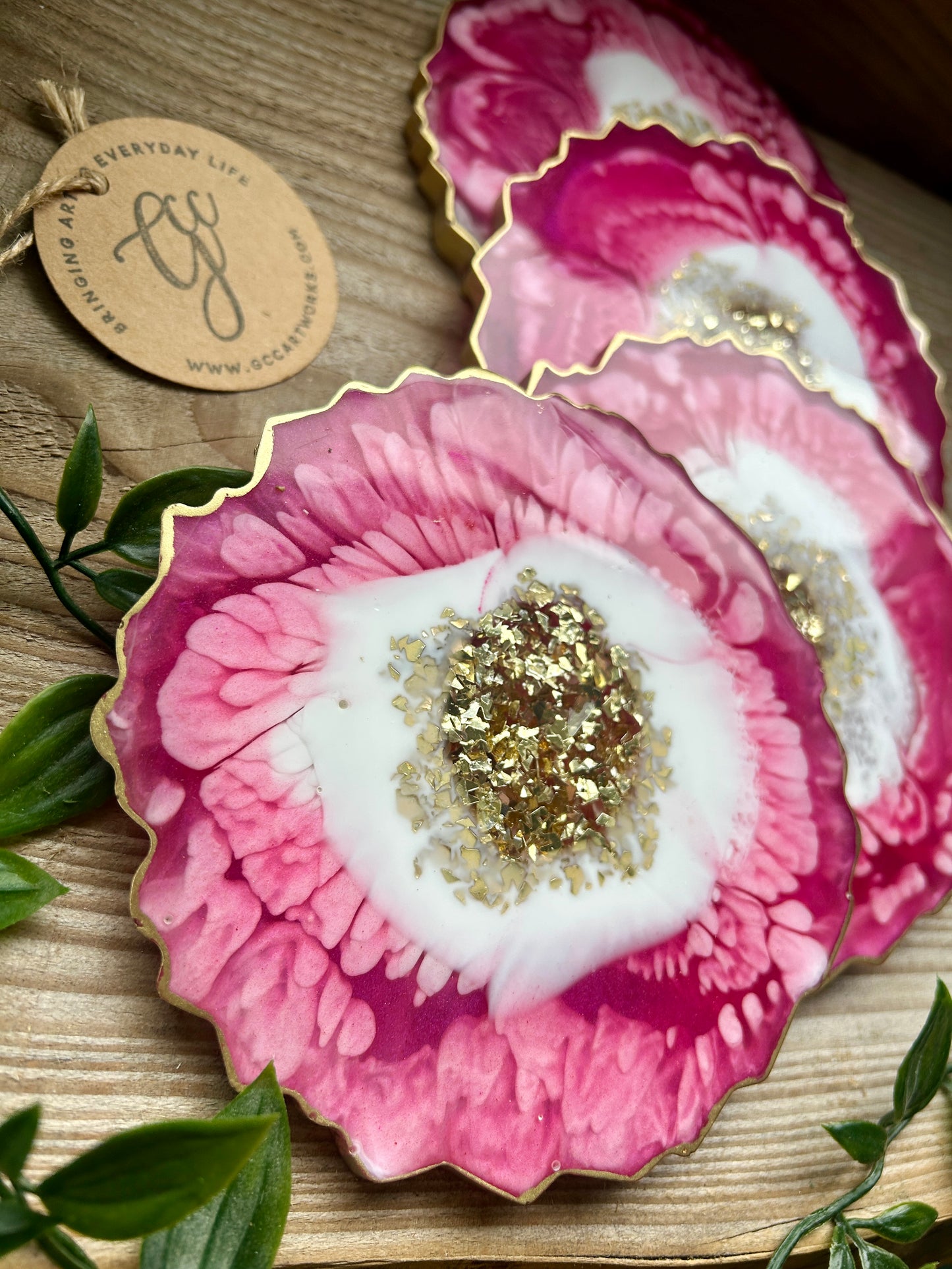 Geode Style Resin Art Coasters - Pink, White and Gold