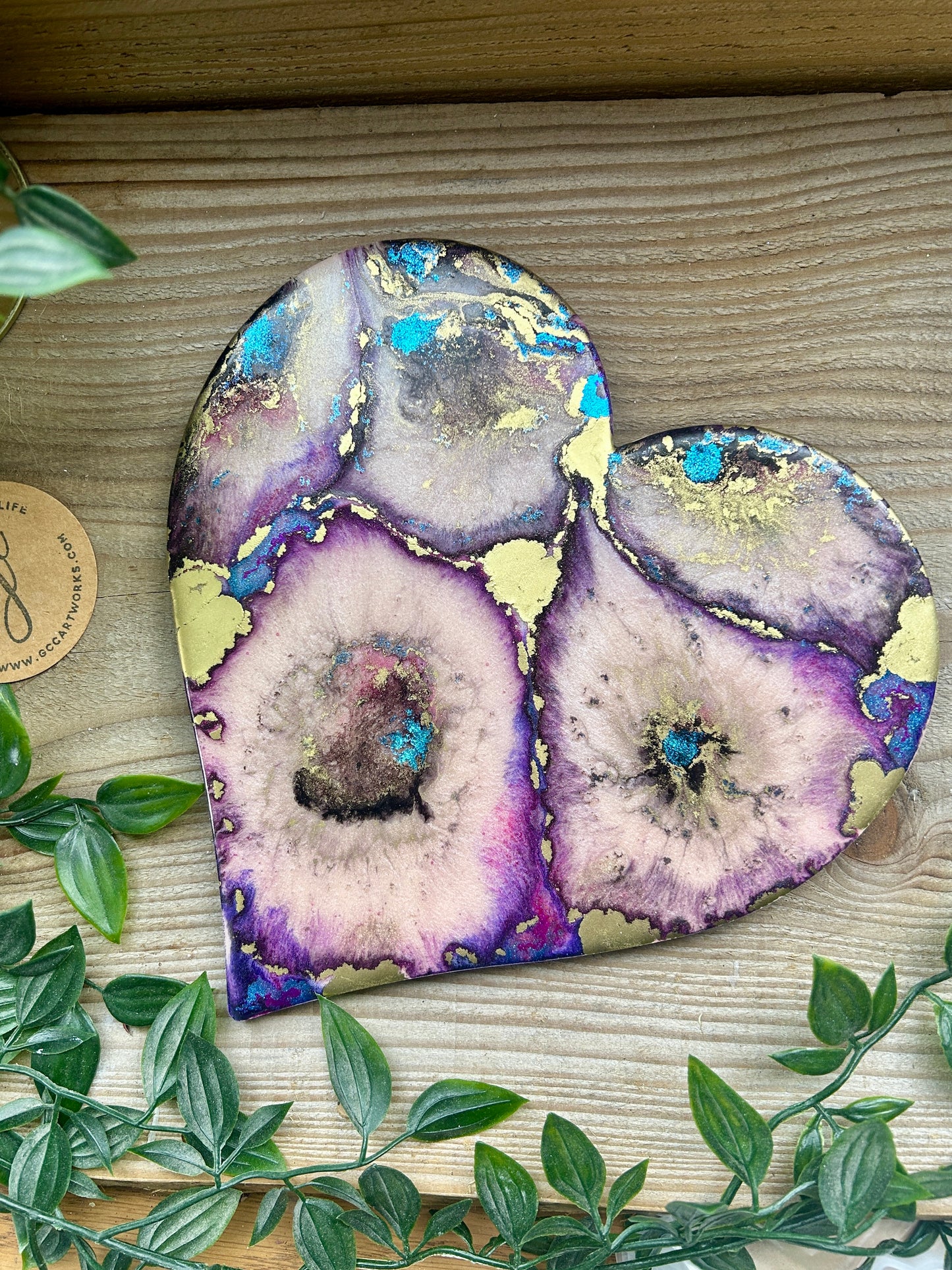 Resin and Ink Original Hanging Heart Artwork