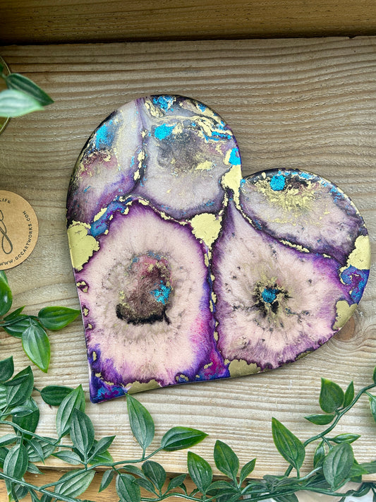 Resin and Ink Original Hanging Heart Artwork