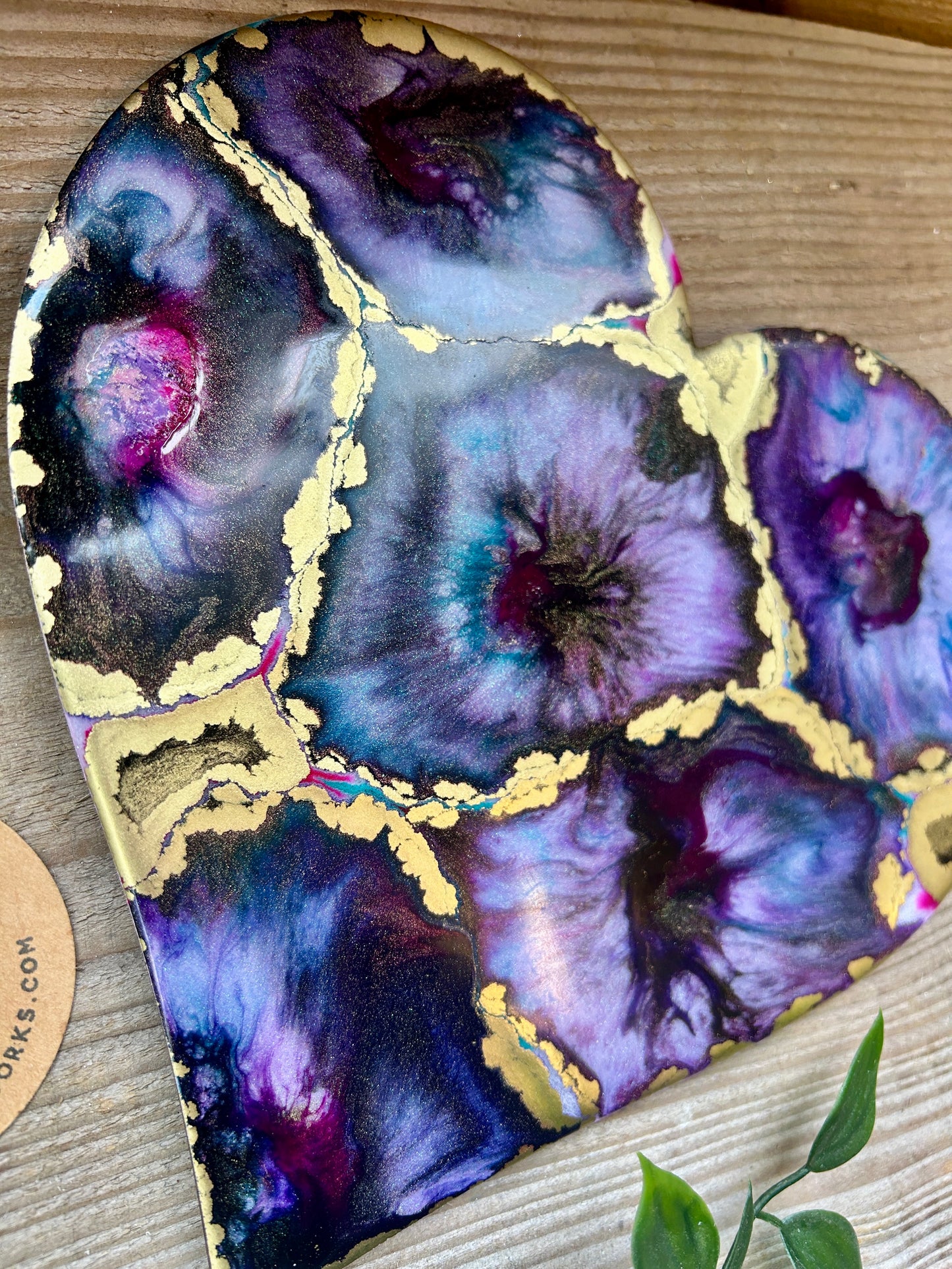 Resin and Ink Original Hanging Heart Artwork