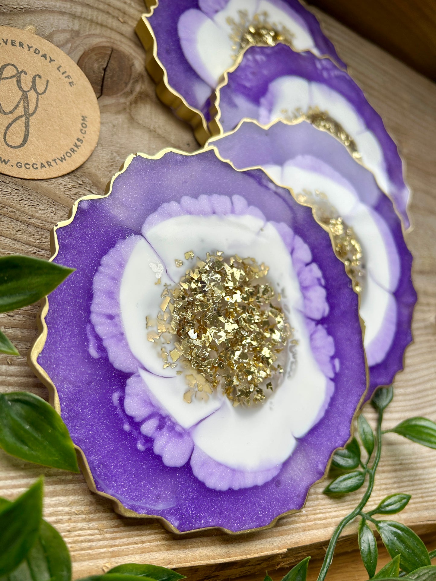 Geode Style Resin Art Coasters - Purple, White and Gold