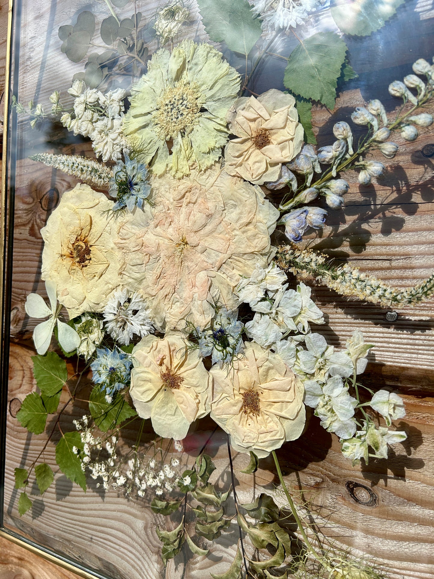 Pressed Wedding Flowers in Hanging Glass Frame