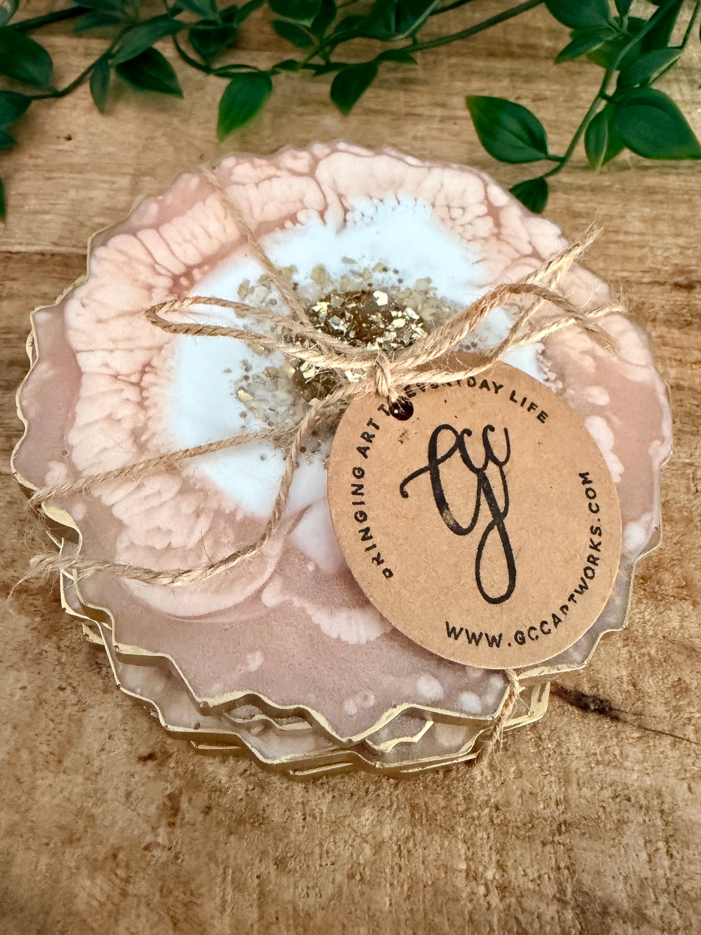 Geode Style Resin Art Coasters - Peach, White and Gold