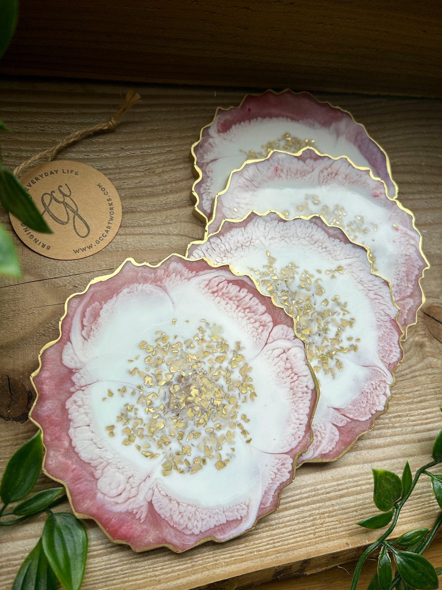 Geode Style Resin Art Coasters - Pink, White and Gold