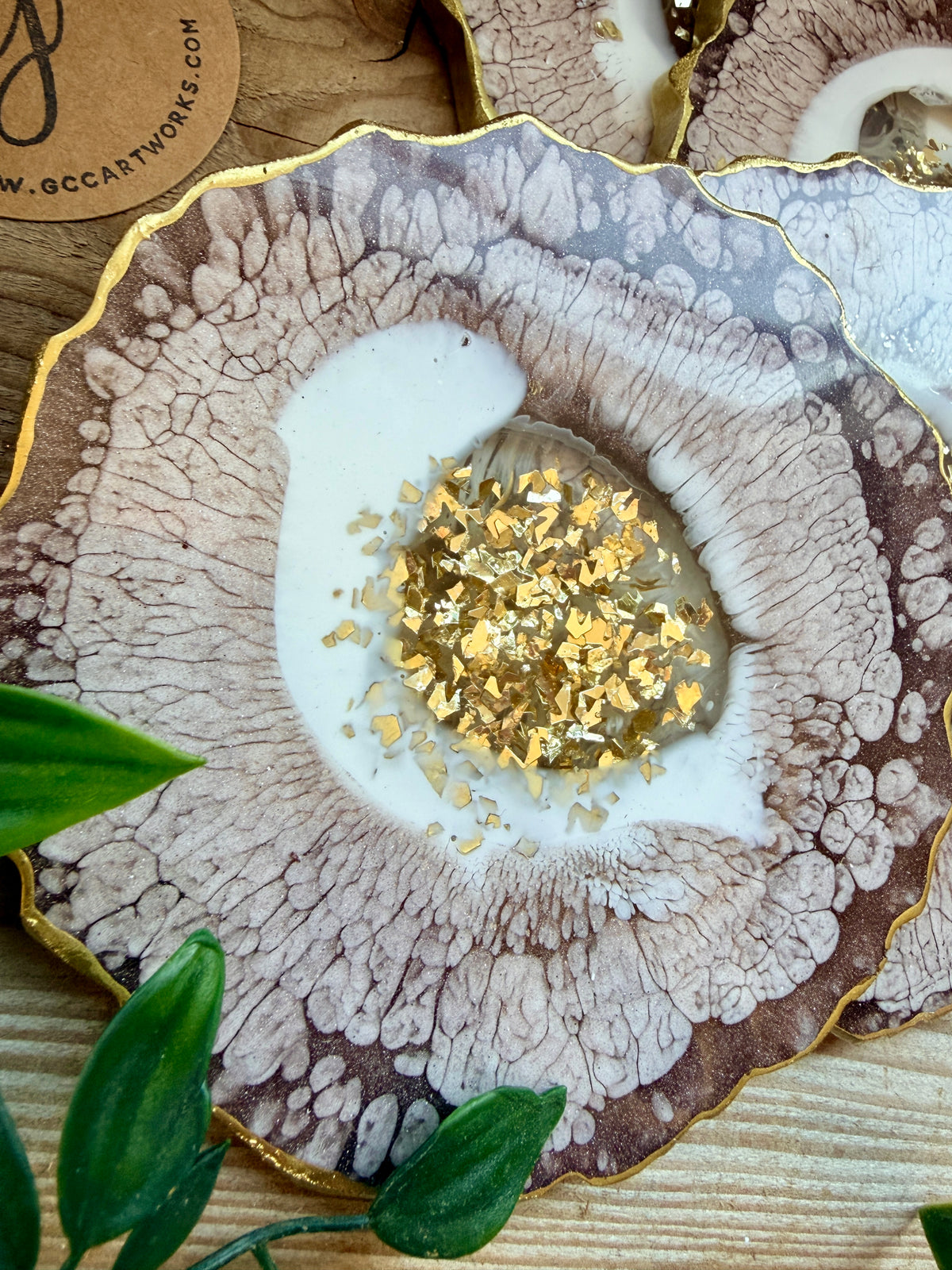 Geode Style Resin Art Coasters- Mocha, White and Gold